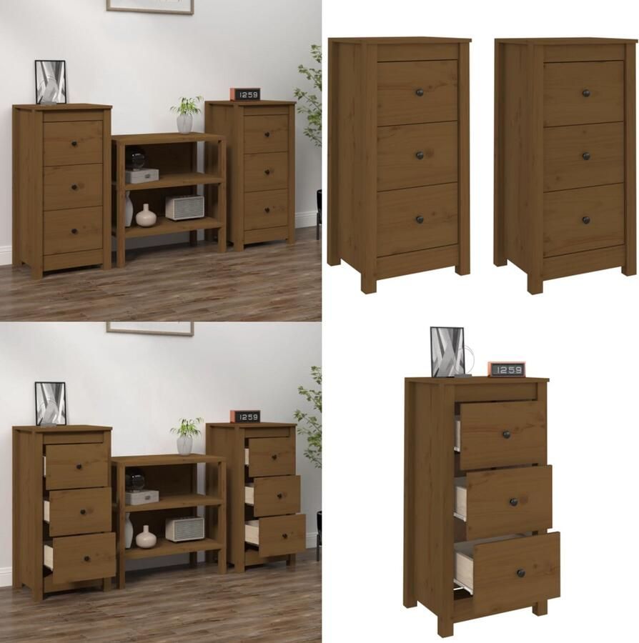 VidaXL Dressoirs 2 st 40x35x80 cm massief grenenhout honingbruin Dressoir Dressoirs Kast Wandkast