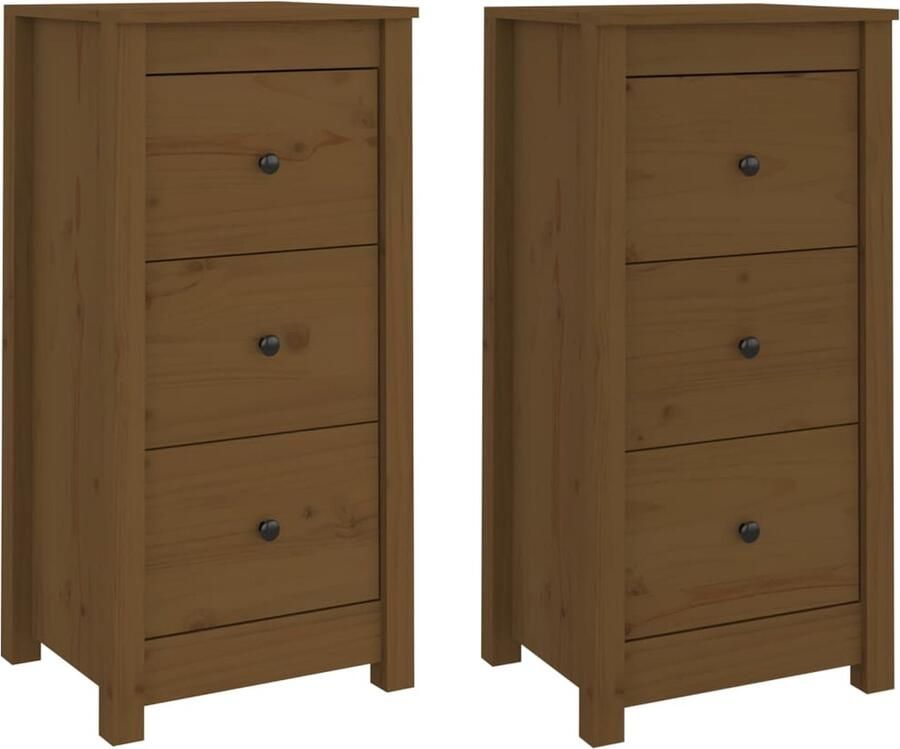 VidaXL Dressoirs 2 stuks Massief Grenen Honingbruin Houten Dressoors Dessoirs Kopen Dressoir Massief Hout Honigbruin Dressoir Opbergdressoir - Foto 2