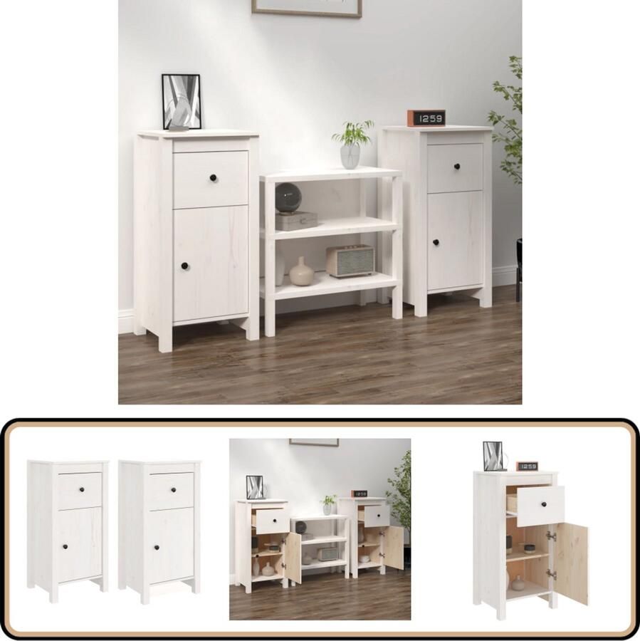 VidaXL Dressoirs Set van 2 Wit Grenenhout Dressoir Grenenhout Meubel Wit Dressoir Opbergmeubel Salontafel