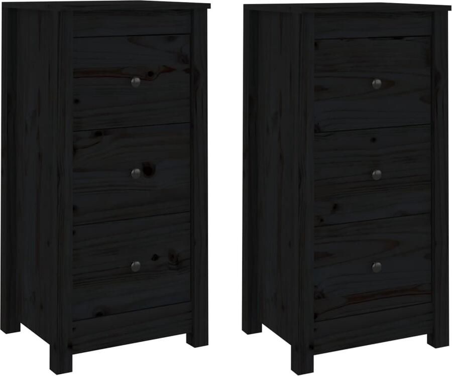 VidaXL Dressoirs 2 st Massief Grenenhout Zwart Dressoir Kast Grenenhout Zwart Vintage - Foto 2