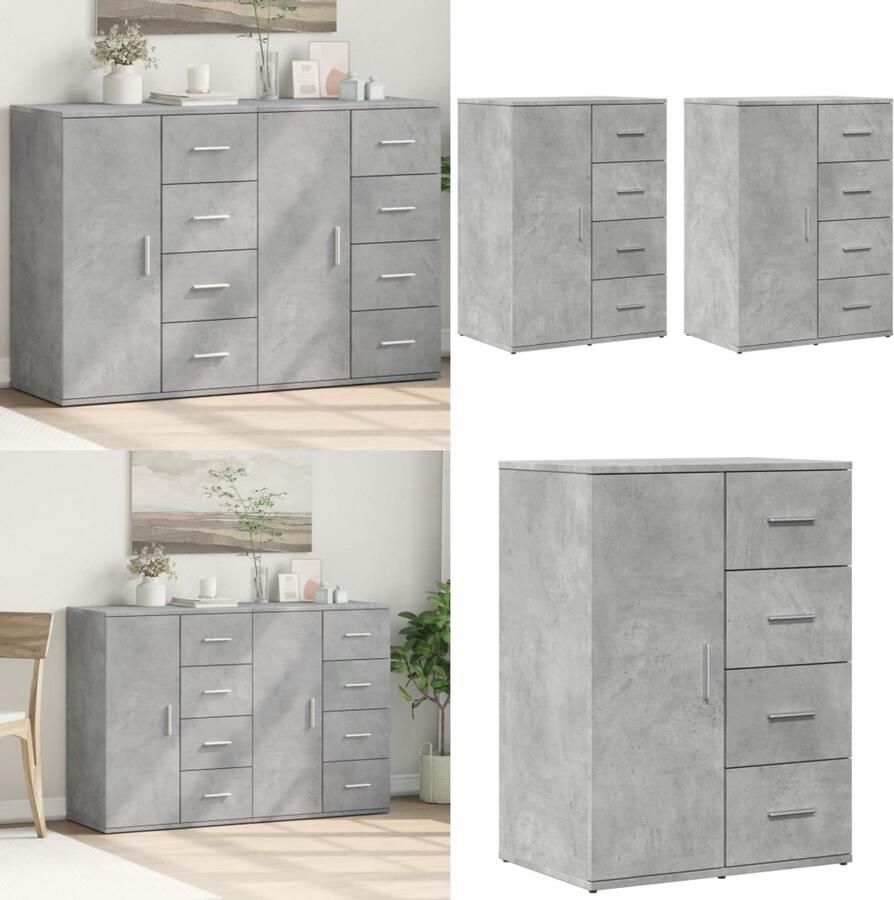 VidaXL Dressoirs 2 st 59x39x80 cm bewerkt hout betongrijs Dressoir Dressoirs Opbergkast Wandkast