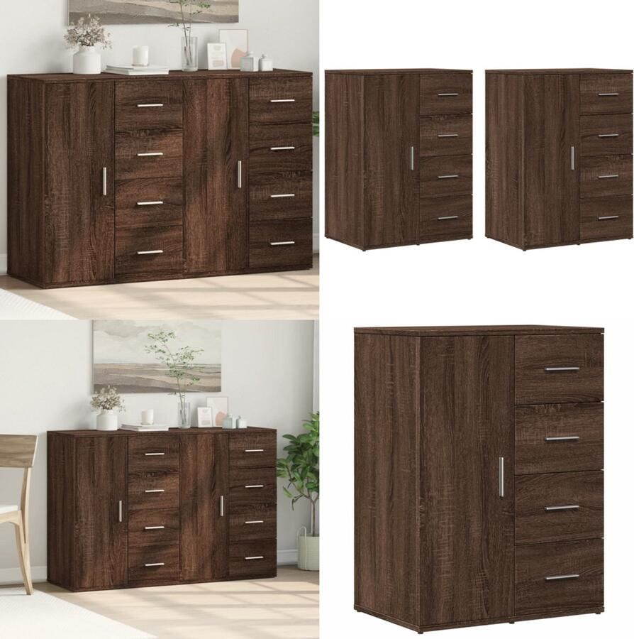 VidaXL Dressoirs 2 st 59x39x80 cm bewerkt hout bruin eikenkleurig Dressoir Dressoirs Opbergkast Wandkast