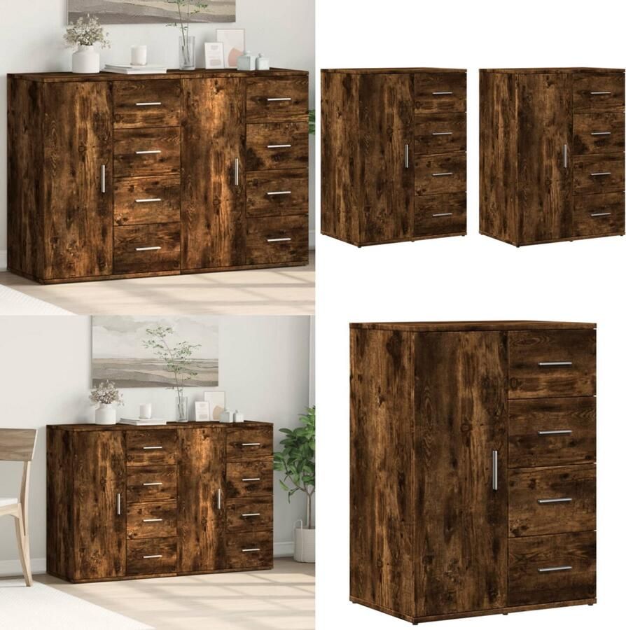 VidaXL Dressoirs 2 st 59x39x80 cm bewerkt hout gerookt eikenkleurig Dressoir Dressoirs Opbergkast Wandkast