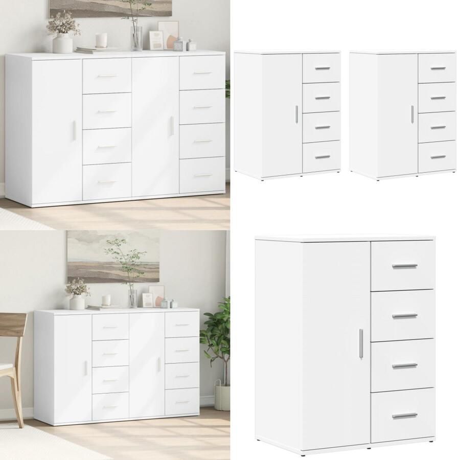 VidaXL Dressoirs 2 st 59x39x80 cm bewerkt hout wit Dressoir Dressoirs Opbergkast Wandkast