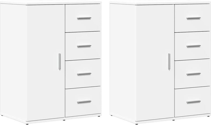 The Living Store Dressoirs 2 st 59x39x80 cm bewerkt hout wit Dressoir Opbergkast Houten Dressoir Wit Dressoir Salontafel