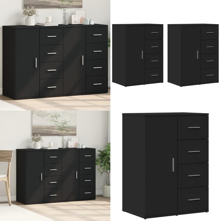 VidaXL Dressoirs 2 st 59x39x80 cm bewerkt hout zwart Dressoir Dressoirs Opbergkast Wandkast
