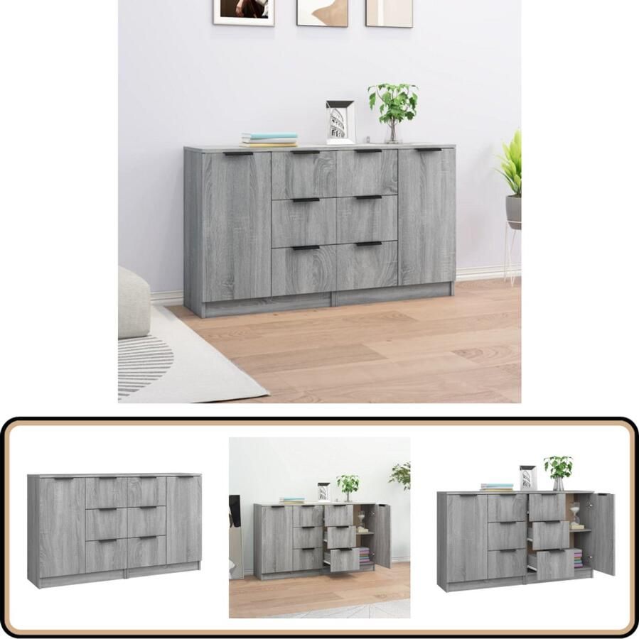VidaXL Dressoirs 2 st Grijs Sonoma Eiken 60x30x70 cm Dressoir Minimalistisch Grijze Dressoir Houten Dressoir Salontafel