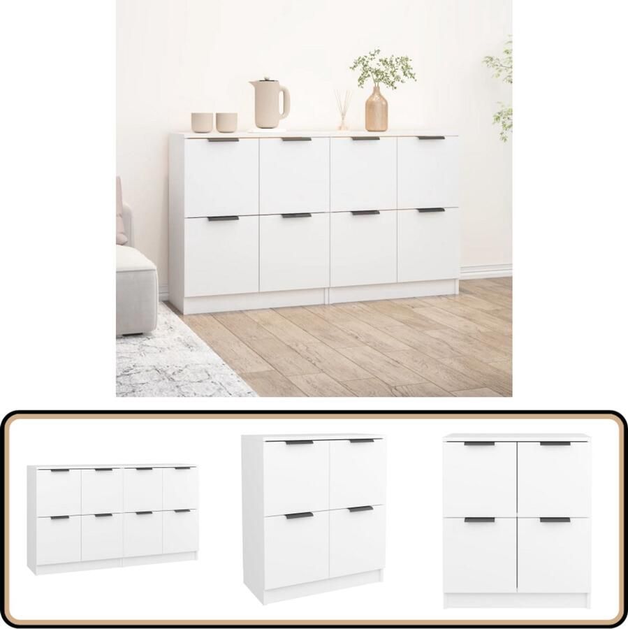 VidaXL Dressoirs Set van 2 Wit Bewerkte Hout Dressoir Houten Dressoir Wit Dressoir Salontafel Tv Tafel
