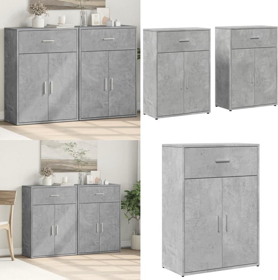 VidaXL Dressoirs 2 st 60x30x84 cm bewerkt hout betongrijs Dressoir Dressoirs Opbergkast Wandkast
