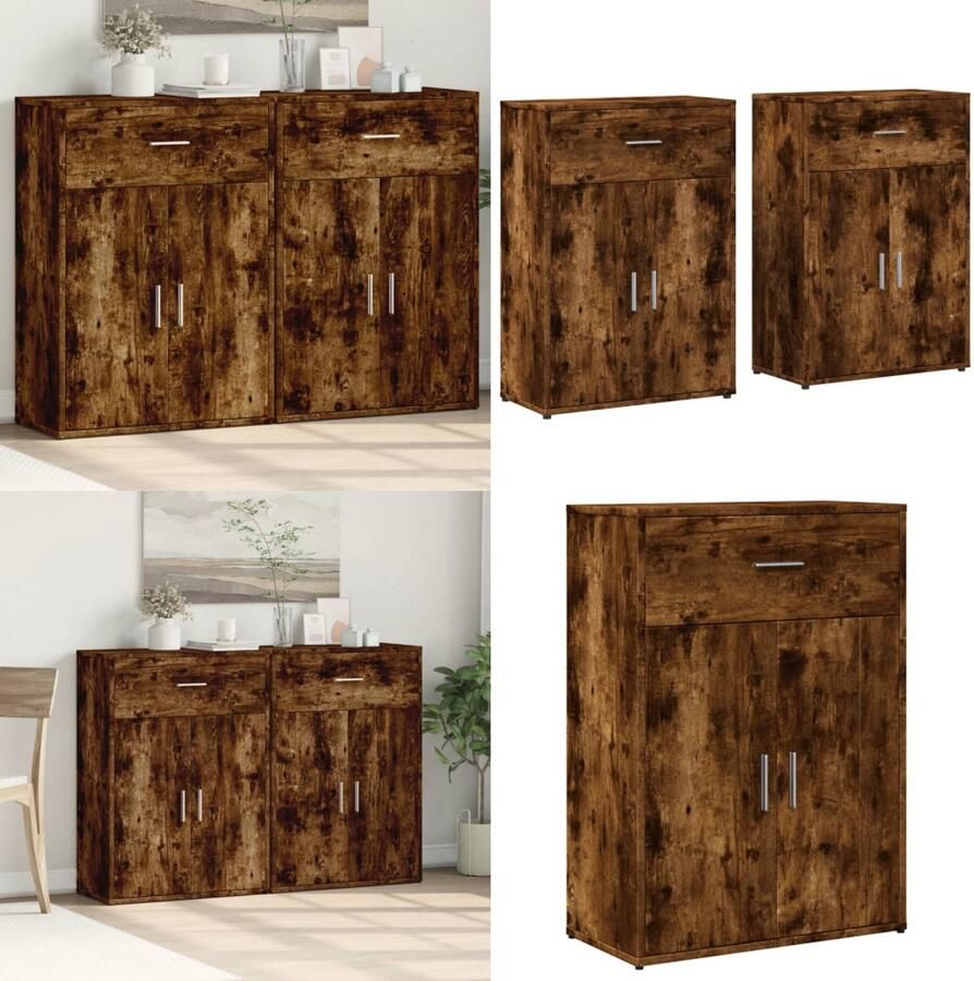 VidaXL Dressoirs 2 st 60x30x84 cm bewerkt hout gerookt eikenkleurig Dressoir Dressoirs Opbergkast Wandkast