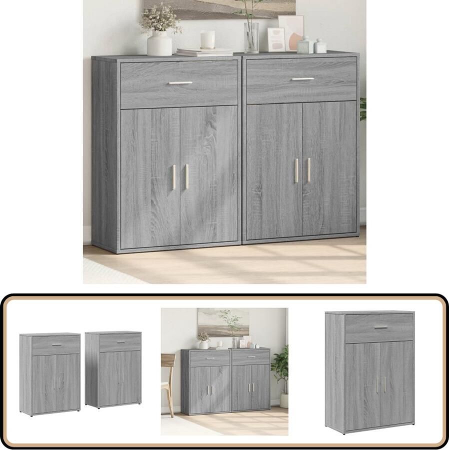 VidaXL Dressoirs 2 st 60x30x84 cm bewerkt hout grijs sonoma eikenkleur