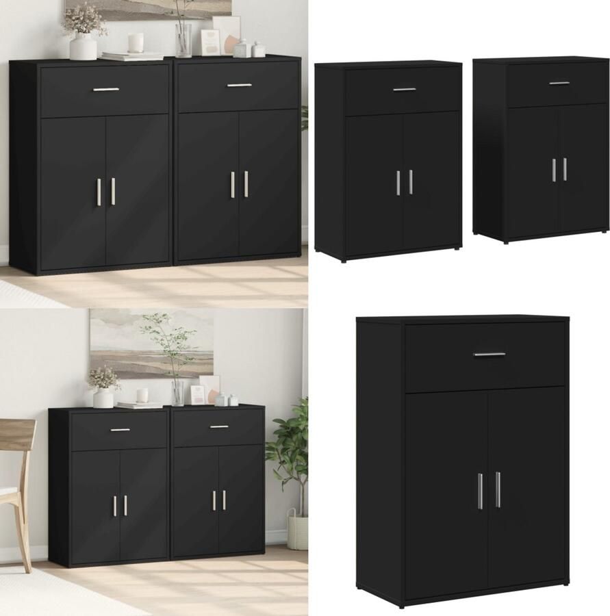 VidaXL Dressoirs 2 st 60x30x84 cm bewerkt hout zwart Dressoir Dressoirs Opbergkast Wandkast