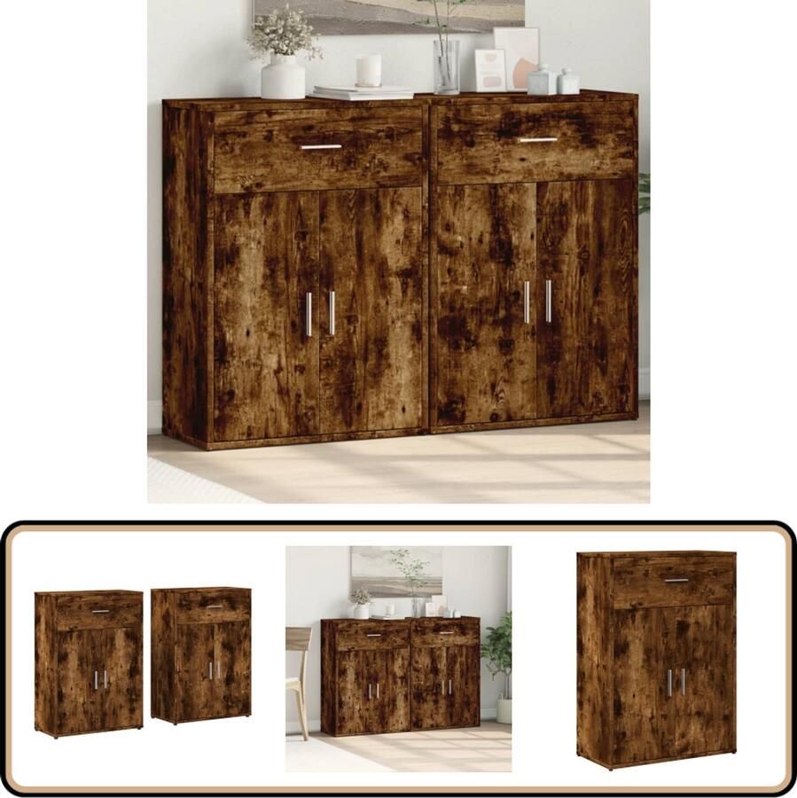 VidaXL Dressoirs 2 st 60x30x84 cm Gerookt Eiken Dressoir Houten Dressoir Opbergkast Tv-meubel Salontafel