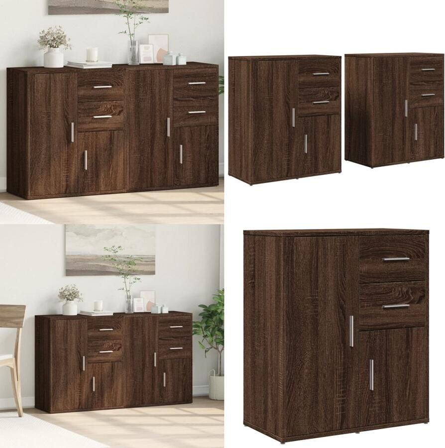 VidaXL Dressoirs 2 st 60x31x70 cm bewerkt hout bruin eikenkleurig Dressoir Dressoirs Opbergkast Wandkast