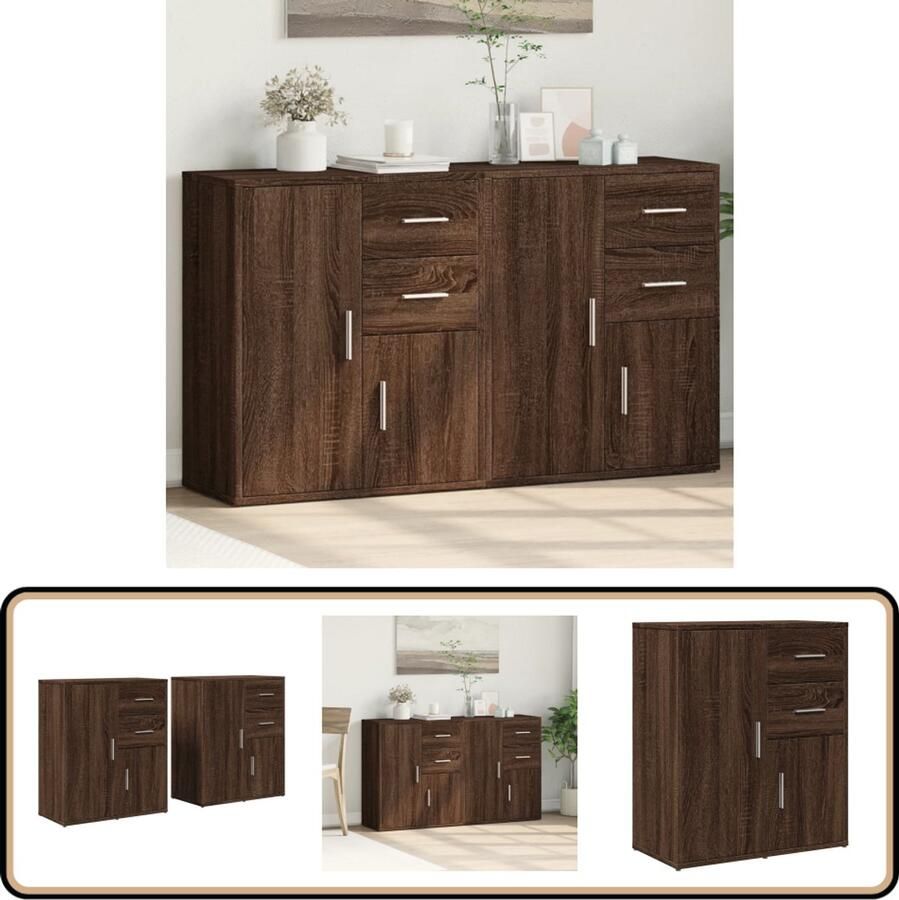 VidaXL Dressoirs 2 st bruin eiken 60x31x70 cm Dressoir Opbergkast Houten Meubel Bruine Eiken Salontafel