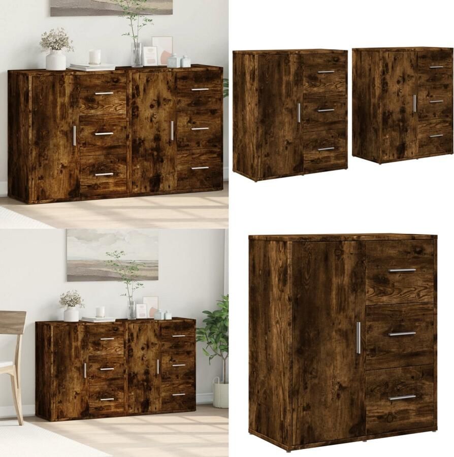 VidaXL Dressoirs 2 st 60x31x70 cm bewerkt hout gerookt eikenkleurig Dressoir Dressoirs Opbergkast Wandkast