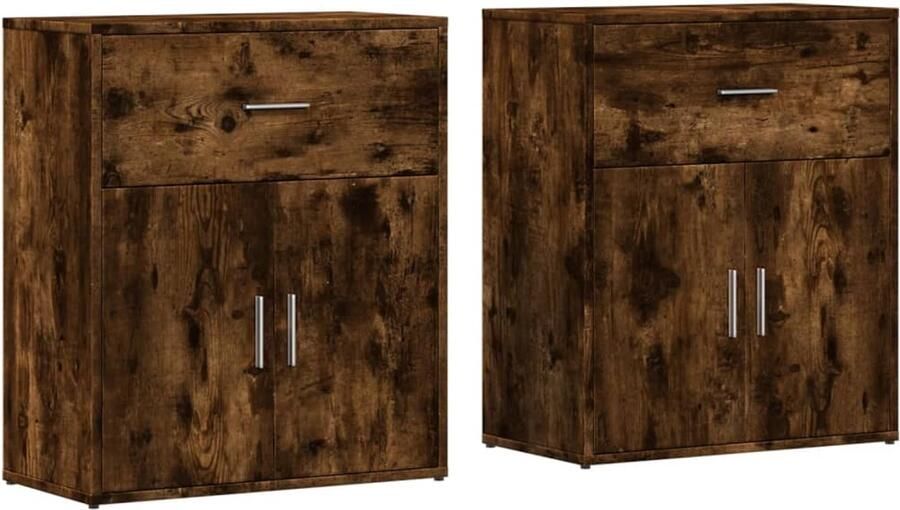 VidaXL Dressoirs 2 stuks Gerookt Eiken 60x31x70 cm Dressoir Opbergkast Houten Meubel Gerookte Eiken Kleur Salontafel