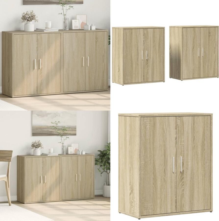 VidaXL Dressoirs 2 st 60x31x70 cm bewerkt hout sonoma eikenkleurig Dressoir Dressoirs Opbergkast Wandkast