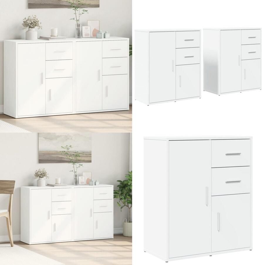 VidaXL Dressoirs 2 st 60x31x70 cm bewerkt hout wit Dressoir Dressoirs Opbergkast Wandkast