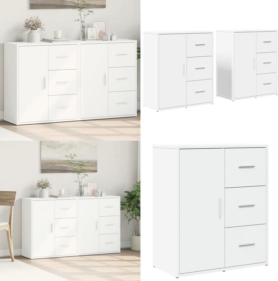 VidaXL Dressoirs 2 st 60x31x70 cm bewerkt hout wit Dressoir Dressoirs Opbergkast Wandkast