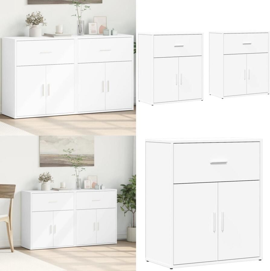 VidaXL Dressoirs 2 st 60x31x70 cm bewerkt hout wit Dressoir Dressoirs Opbergkast Wandkast