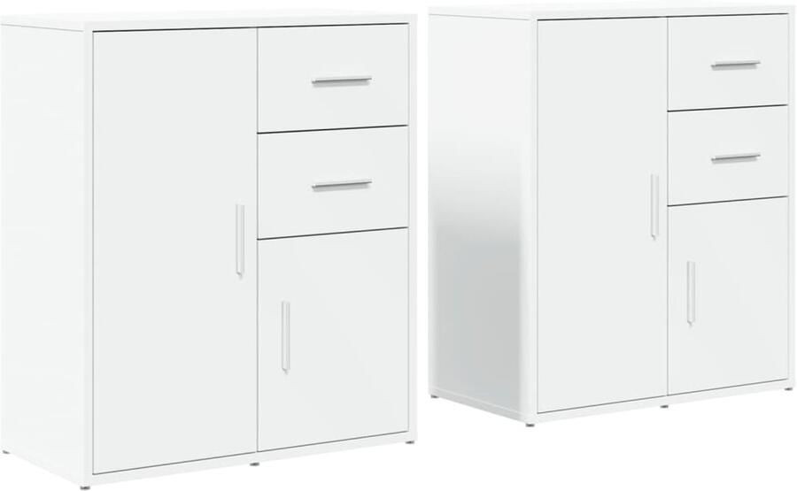 VidaXL Dressoirs 2 stuks 60x31x70 cm Wit Dressoir Commode Opbergkast Woonkamer Decoratie Houten Dressoir - Foto 2