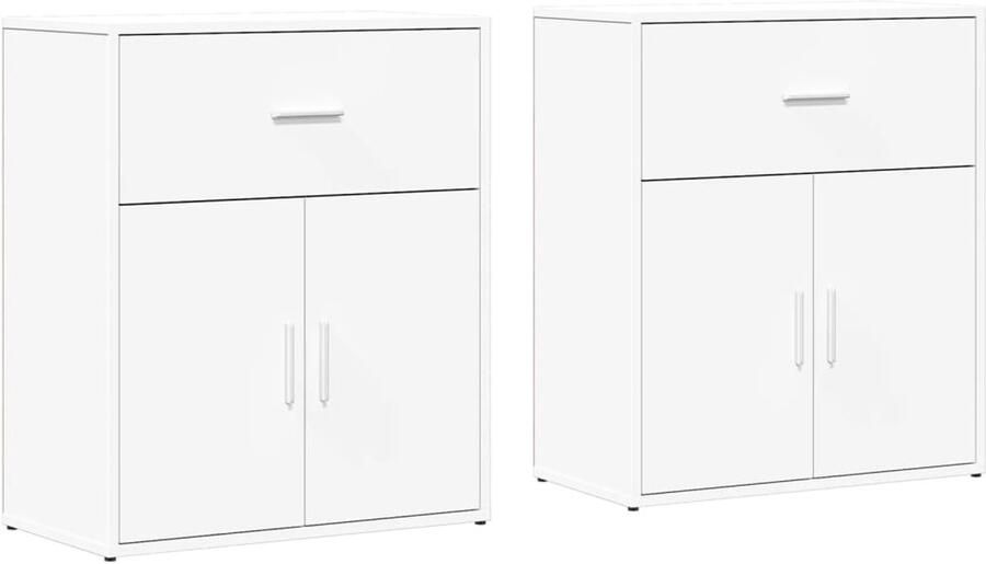 VidaXL Dressoirs 2 st Wit Bewerkt hout 60x31x70 cm Dressoir Opbergkast Houten Meubels Witte Meubelen Salontafel