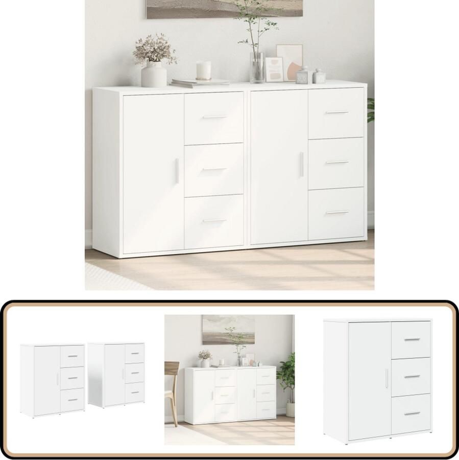 The Living Store Dressoirs 2 st 60x31x70 cm bewerkt hout wit Dressoir Opbergkast Houten Meubels Witte Meubelen Salontafel