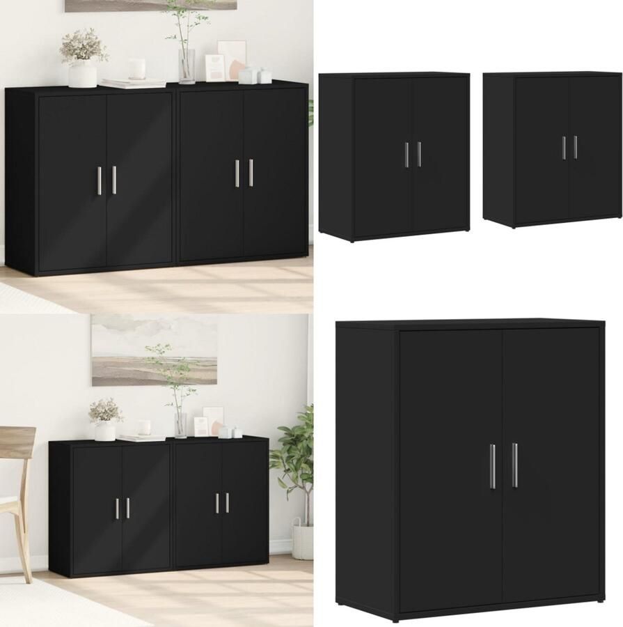 VidaXL Dressoirs 2 st 60x31x70 cm bewerkt hout zwart Dressoir Dressoirs Opbergkast Wandkast