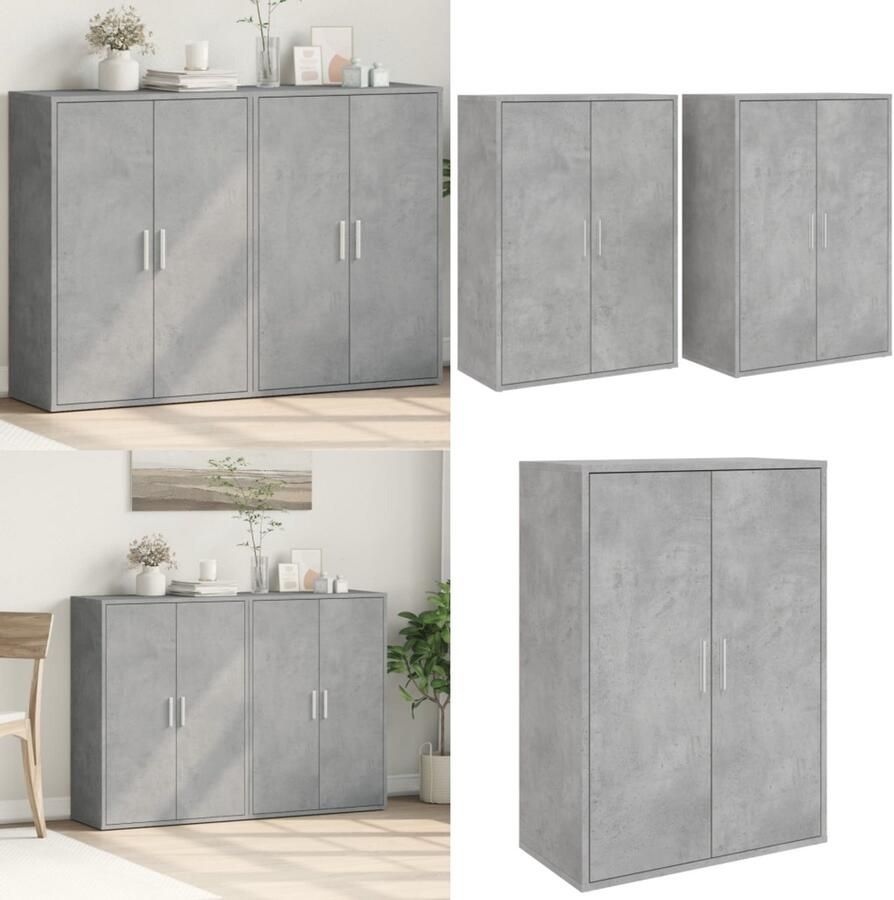 VidaXL Dressoirs 2 st 60x31x84 cm bewerkt hout betongrijs Dressoir Dressoirs Opbergkast Wandkast