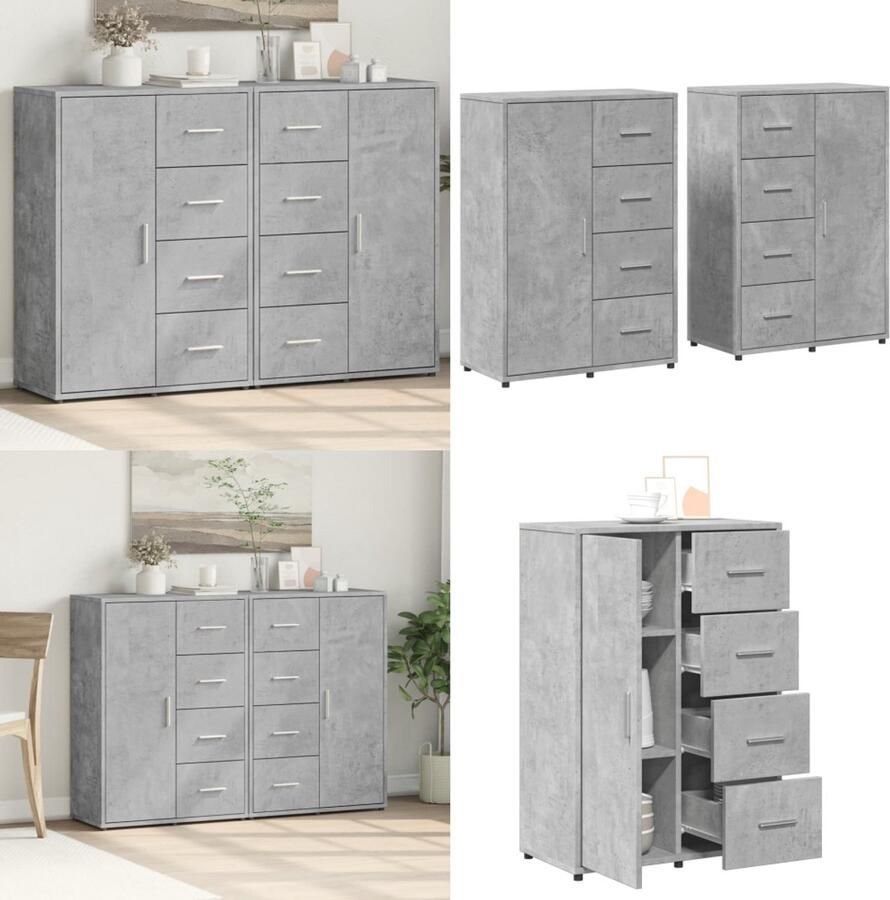 VidaXL Dressoirs 2 st 60x31x84 cm bewerkt hout betongrijs Dressoir Dressoirs Opbergkast Wandkast