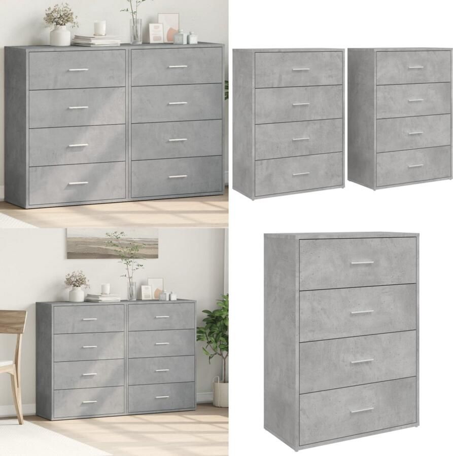 VidaXL Dressoirs 2 st 60x31x84 cm bewerkt hout betongrijs Dressoir Dressoirs Opbergkast Wandkast