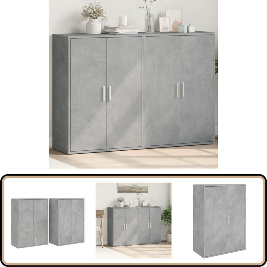 VidaXL Dressoirs 2 st Betongrijs 60x31x84 cm Dressoir Betonnen Look Houten Meubel Opbergmeubel Salontafel