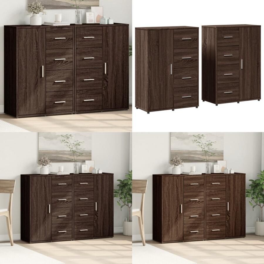 VidaXL Dressoirs 2 st 60x31x84 cm bewerkt hout bruin eikenkleurig Dressoir Dressoirs Opbergkast Wandkast