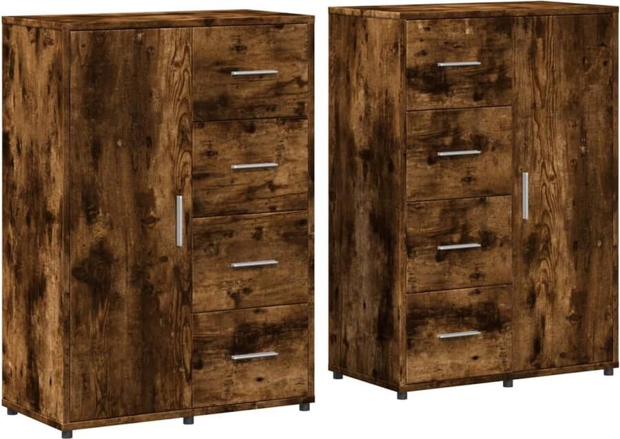 VidaXL Dressoirs 2 stuks 60x31x84 cm Gerookt Eiken Dressoir Opbergkast Houten Kast Badkamermeubilair Salontafel - Foto 2
