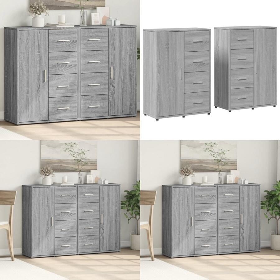 VidaXL Dressoirs 2 st 60x31x84 cm bewerkt hout grijs sonoma eikenkleur Dressoir Dressoirs Opbergkast Wandkast