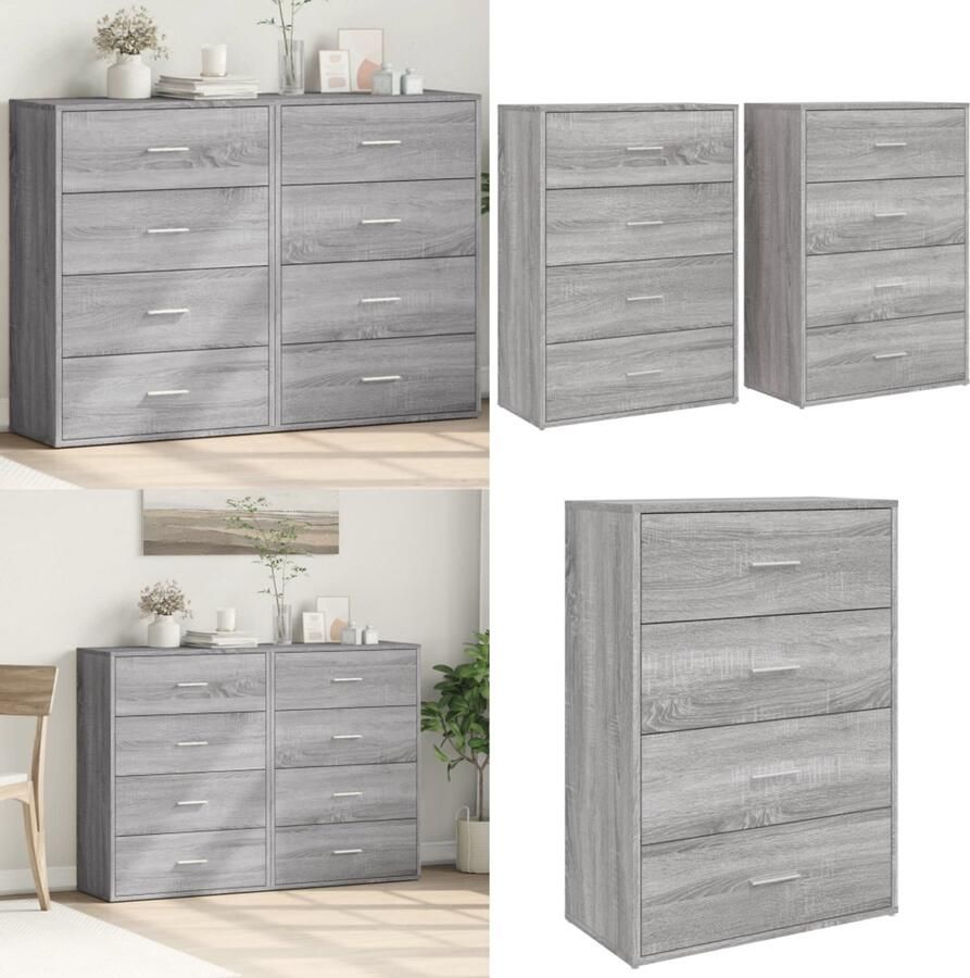 VidaXL Dressoirs 2 st 60x31x84 cm bewerkt hout grijs sonoma eikenkleur Dressoir Dressoirs Opbergkast Wandkast