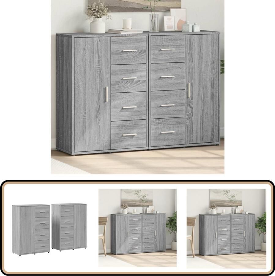 VidaXL Dressoirs 2 st Grijs Sonoma Eiken 60x31x84cm Dressoir Opbergkast Meubels Houten Dressoir Grijze Dressoir