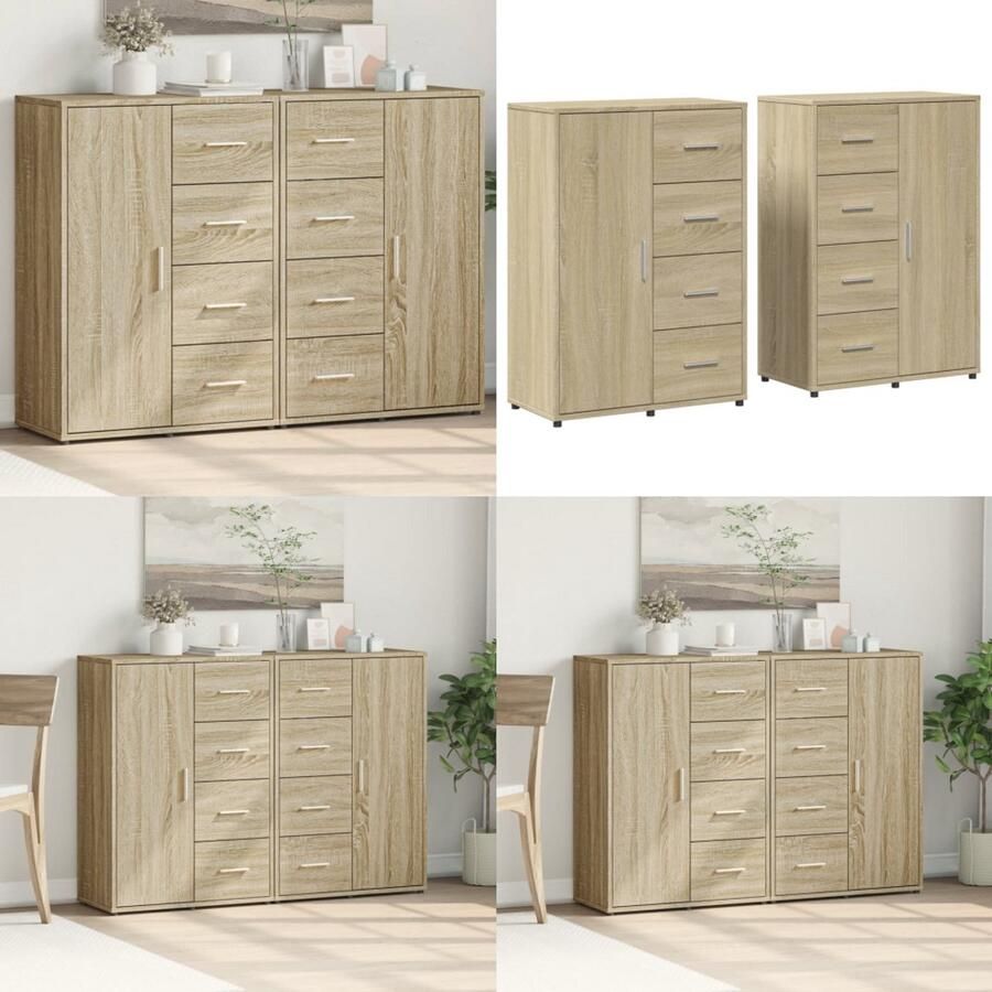 VidaXL Dressoirs 2 st 60x31x84 cm bewerkt hout sonoma eikenkleurig Dressoir Dressoirs Opbergkast Wandkast