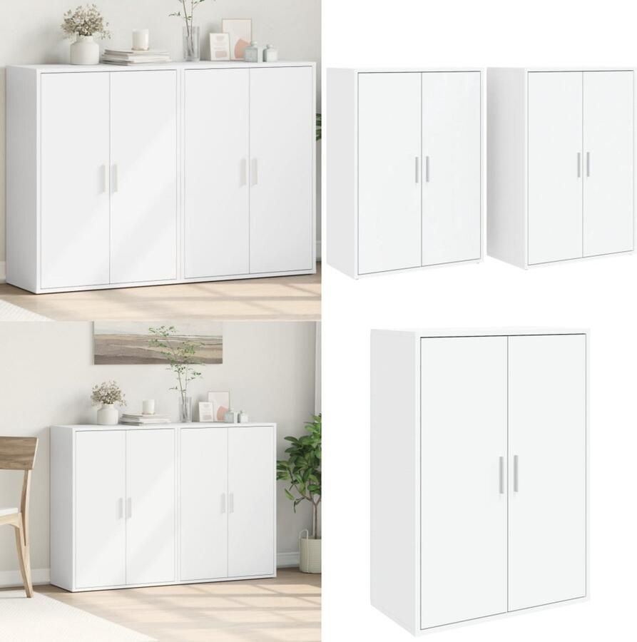 VidaXL Dressoirs 2 st 60x31x84 cm bewerkt hout wit Dressoir Dressoirs Opbergkast Wandkast