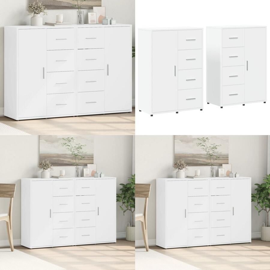 VidaXL Dressoirs 2 st 60x31x84 cm bewerkt hout wit Dressoir Dressoirs Opbergkast Wandkast