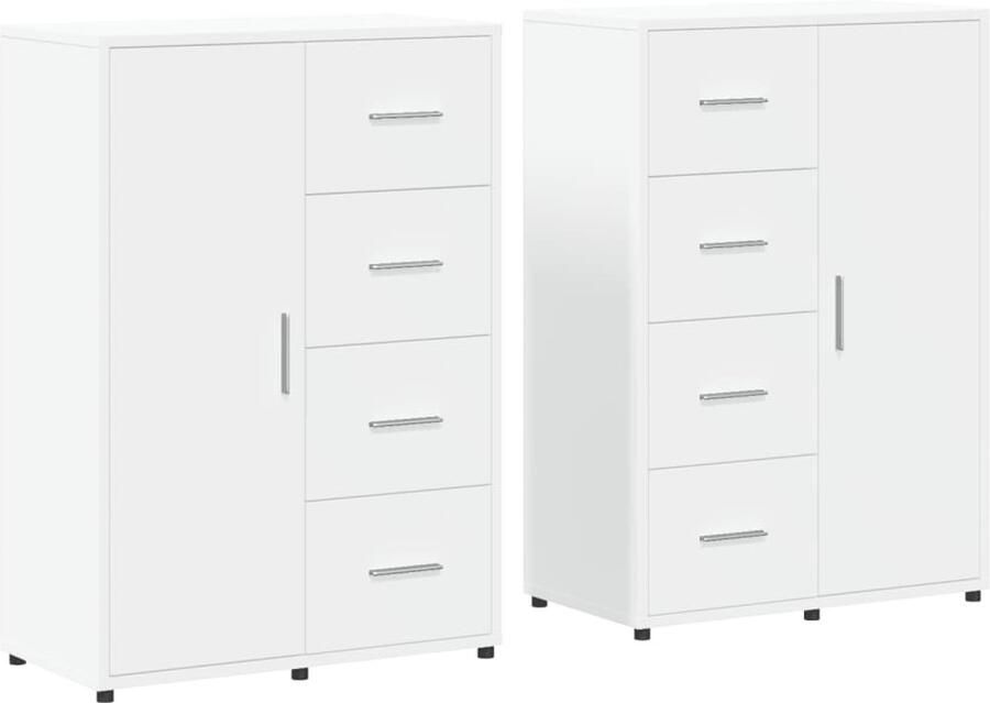 VidaXL Dressoirs 2 stuks Wit Bewerkt hout Dressoir Commode Opbergkast Meubels Houten Meubel - Foto 2