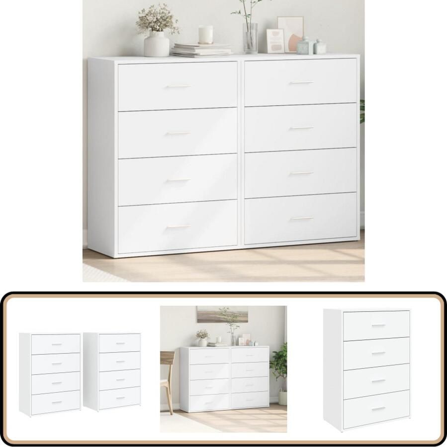 VidaXL Dressoirs 2 st 60x31x84 cm bewerkt hout wit