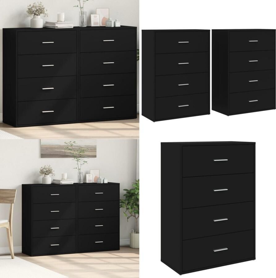 VidaXL Dressoirs 2 st 60x31x84 cm bewerkt hout zwart Dressoir Dressoirs Opbergkast Wandkast