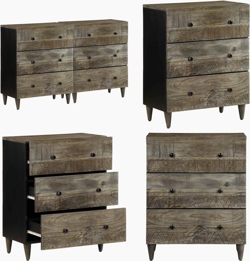 VidaXL Dressoirs 2 st 60x33 5x75 cm massief mango lichtgrijs Dressoir Dressoirs Kast Wandkast