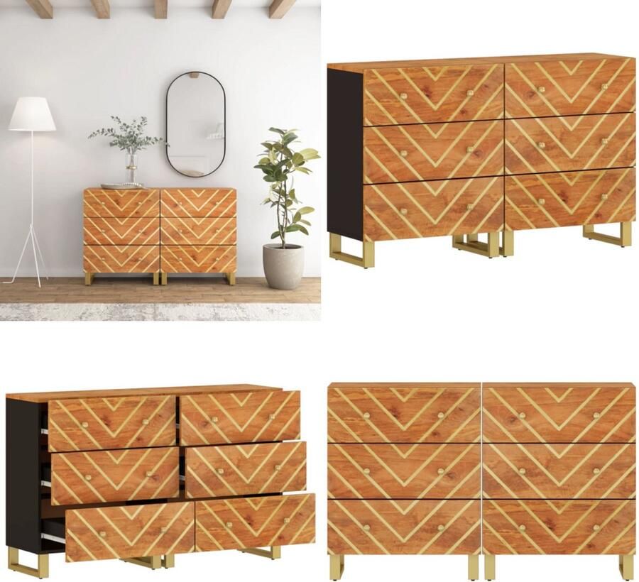 VidaXL Dressoirs 2 st 60x33 5x75 cm massief mangohout bruin en zwart Dressoir Dressoirs Opbergkast Wandkast