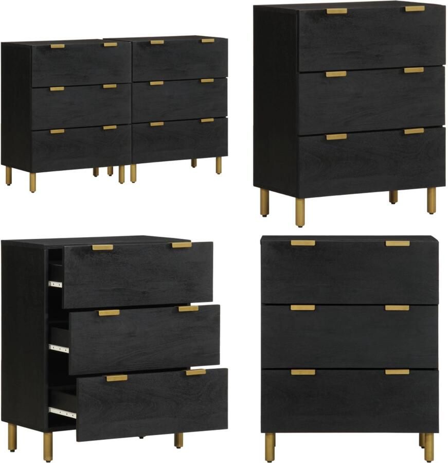 VidaXL Dressoirs 2 st 60x33x75 cm bewerkt hout zwart Dressoir Dressoirs Opbergkast Wandkast