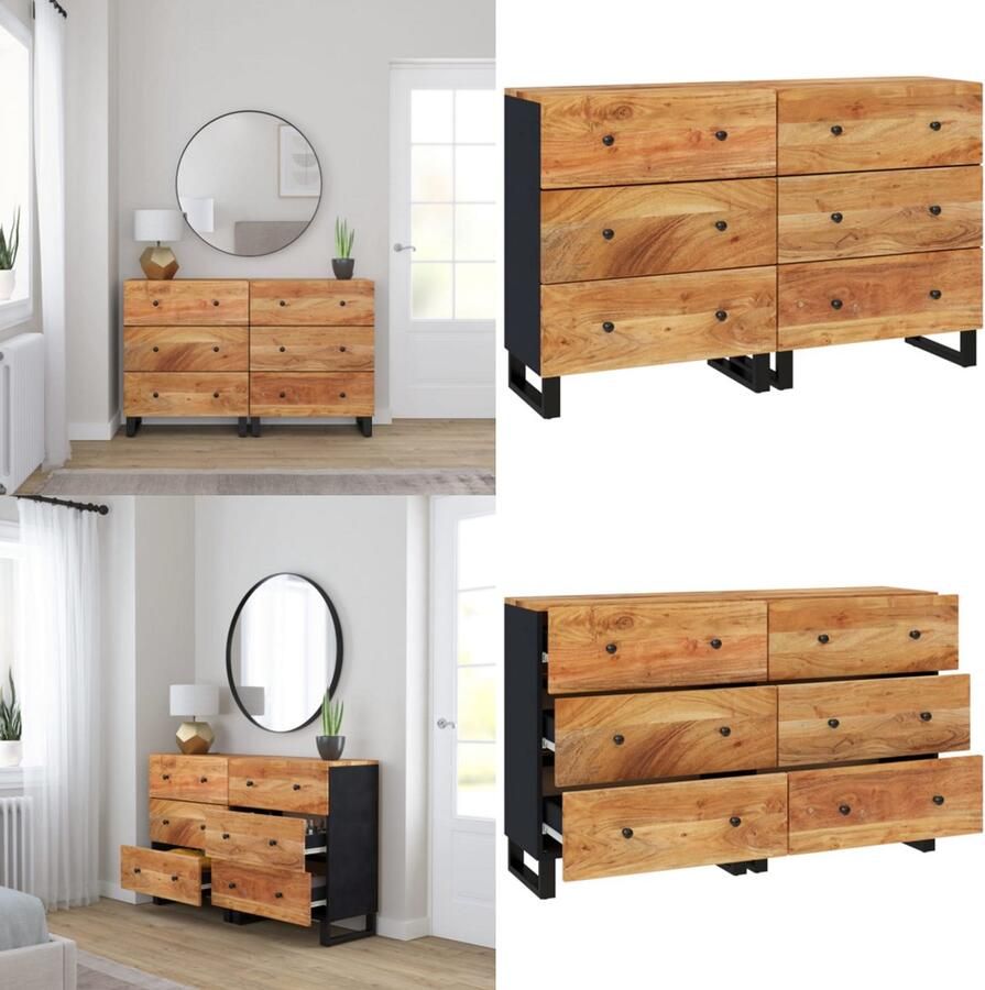 VidaXL Dressoirs 2 st 60x33x75 cm massief acaciahout Dressoir Dressoirs Kast Wandkast