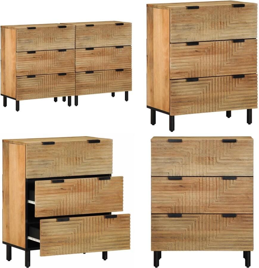 VidaXL Dressoirs 2 st 60x33x75 cm massief mango bruin Dressoir Dressoirs Kast Wandkast