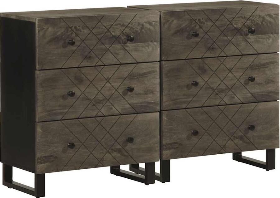 VidaXL Dressoirs 2 st 60x33x75 cm massief mangohout zwart